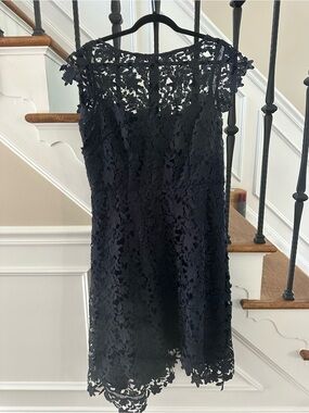 Eliza J Navy Floral Lace Dress with Cap Sleeves